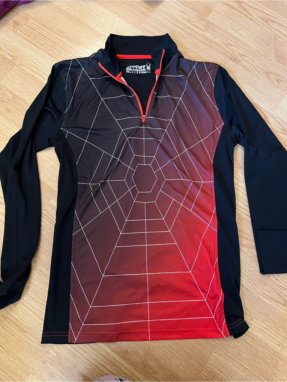 Spyder Black and Red Gradient Web-Graphic Half-Zip Top